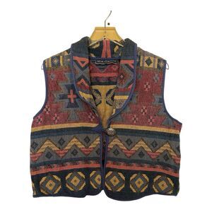 New Identity Women’s VTG Tapestry Vest Cropped Silver Button Southwest